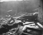 13th June 1942: Bodies of a German soldiers lying amongst debris in a Russian village they had occupied. It is now in the hands of the Red Army. from jabardasti real rape land in village of hiding june chudai bald wali